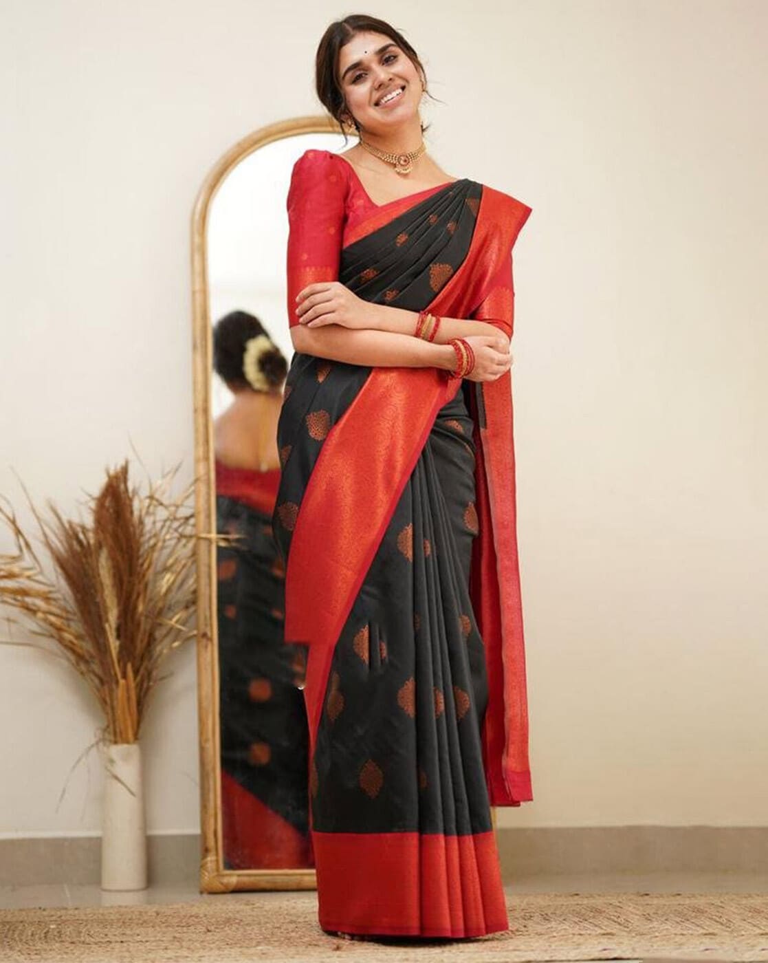 Buy Black and Gold Colour With Red Border Different Look Saree Designer  Silk Saree With Blouse Online in India - Etsy