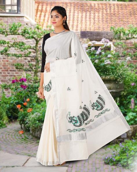 Alikam Khadi-Cotton saree in Sand Beige color and Floral Print. – Dakshin  Weaves