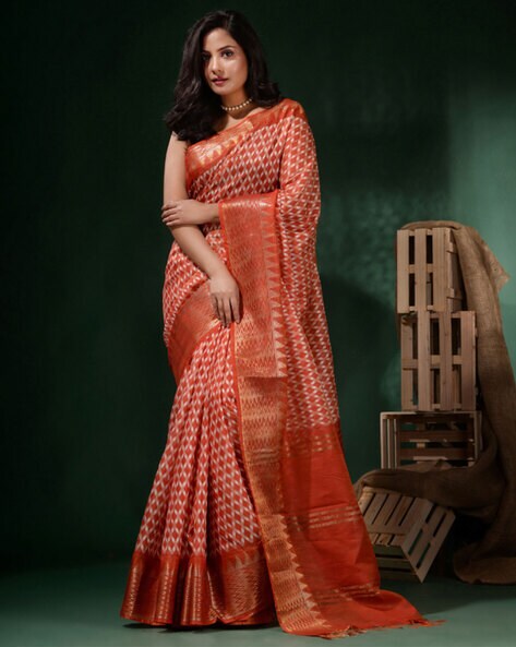 Brick Red Kota Silk Saree - Loomfolks