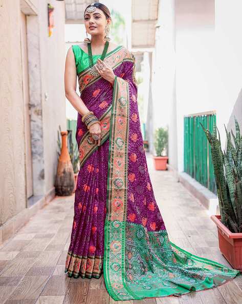 Purple & Violet Colored Sarees in Plain & Designer Styles