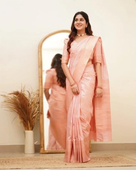 Flamingo Pink Ready to Wear One Minute Saree In Satin Silk -