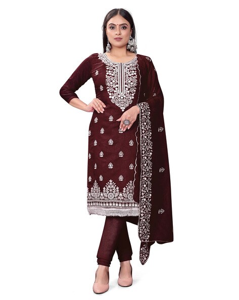 Women Embroidered Unstitched Dress Material Price in India