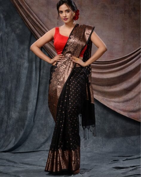 Gleaming Black Zari Trendy Saree