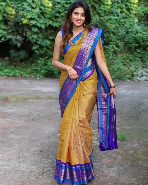 Angrakha Blouse Saree Set-Nude Angrakha Style Embroidered Blouse Paired  With Pre Drape Georgette Saree.