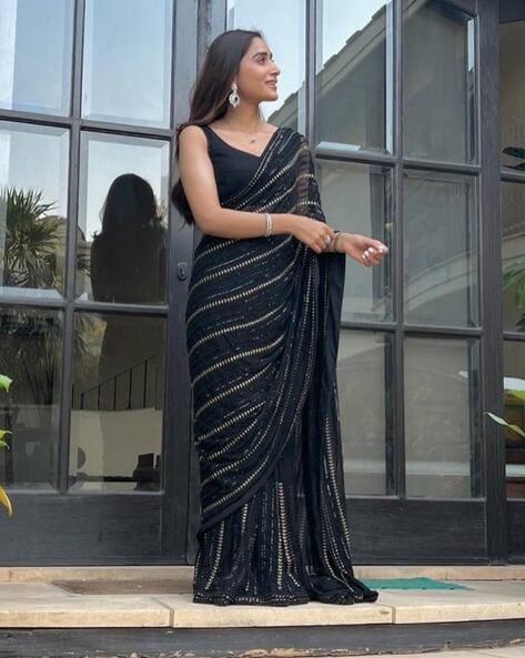 Black & Warm Grey Saree With Blouse | Saree designs party wear, Sari blouse  designs, Grey saree