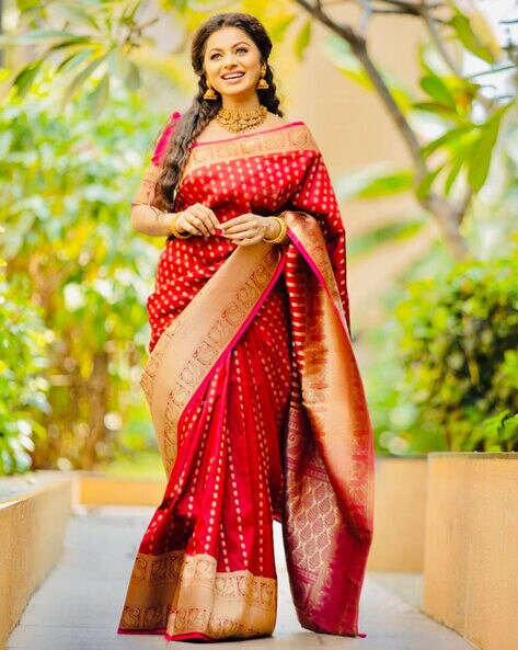 Fiesty Red Gold Zari Soft Banarasi Silk Saree