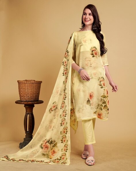 Women Floral Print Straight Kurta Set with Dupatta Price in India