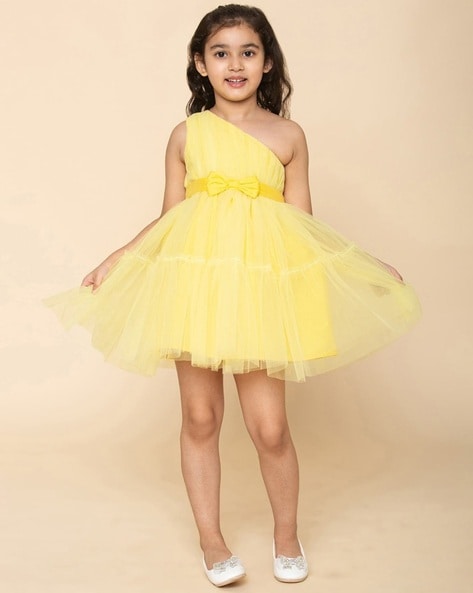 Girls Kids frock dress Ethnic long sleevless yellow cotton blend Gown dress