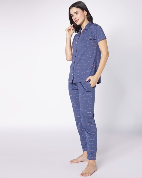 Buy Qlee Women Solid Shirt & Pyjama Set Night Suit For Night Wear Navy Blue  XXL Online at Best Prices in India - JioMart.