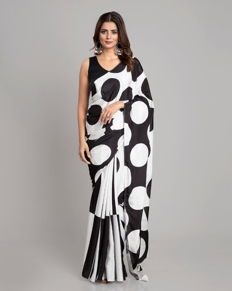 Buy Black And White Satin Crepe Saree online-Karagiri