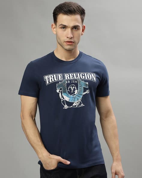Men Brand Print Regular Fit Crew-Neck T-Shirt