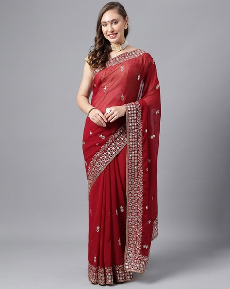 Buy Red Maroon Georgette Saree online-Karagiri