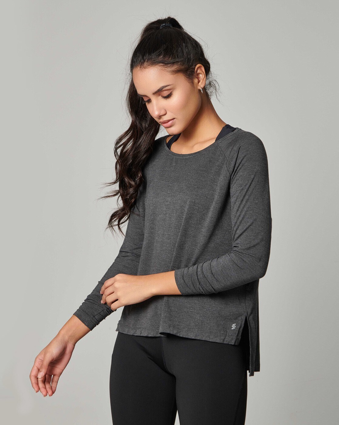 Relaxed Fit Sports Top with Round Neck