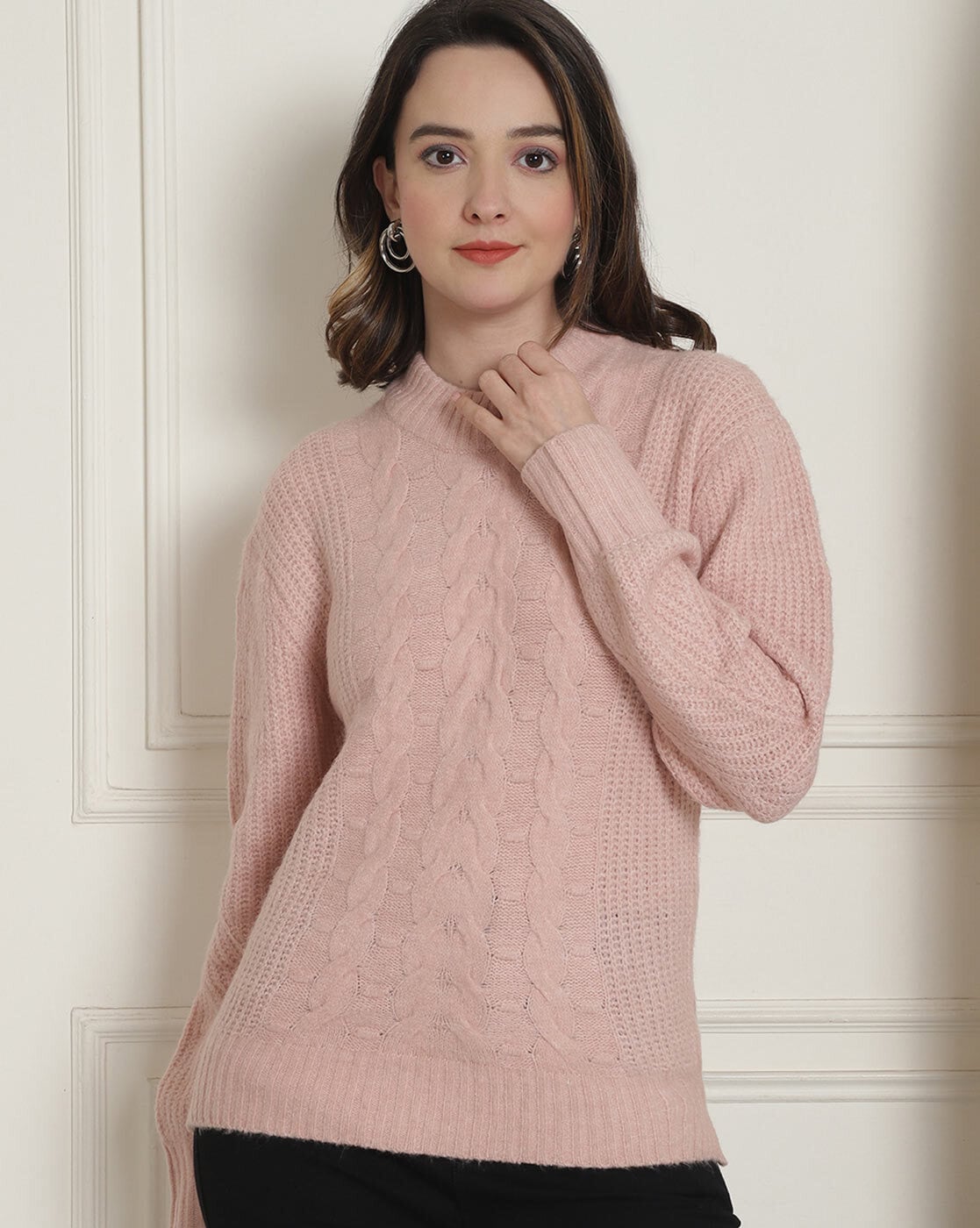 Tall Baby Pink Cable Knit Turtle Neck Sweater