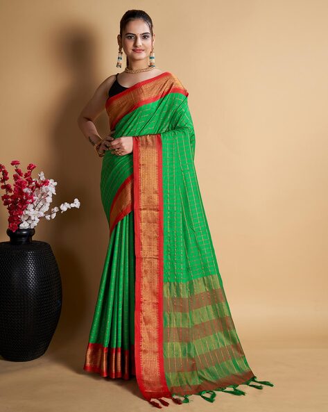 Green Checks Jaala Sambalpuri Cotton Saree