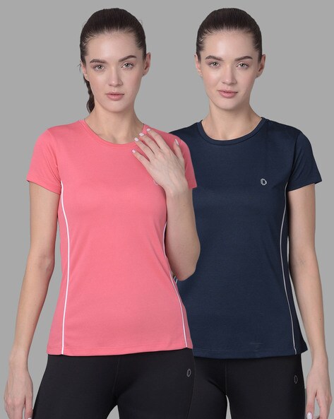 Women Pack of 2 Logo Print Regular Fit Crew-Neck T-Shirts
