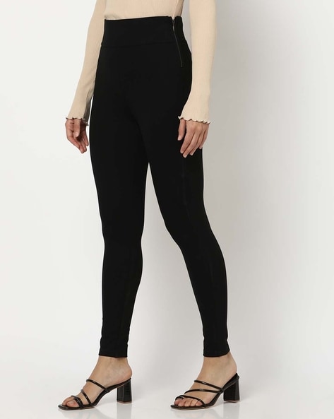Buy online Black Solid Treggings Trouser from bottom wear for