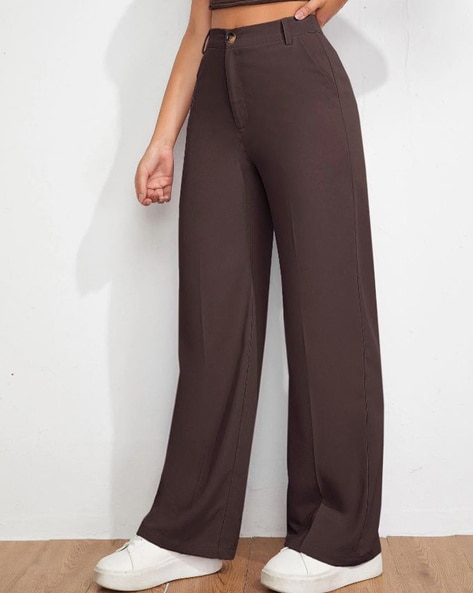 Cropped Trousers Women Fashion Womens Casual Solid Color Elastic Loose Pants  Straight Wide Leg Trousers With Pocket Ladies Summer Trousers