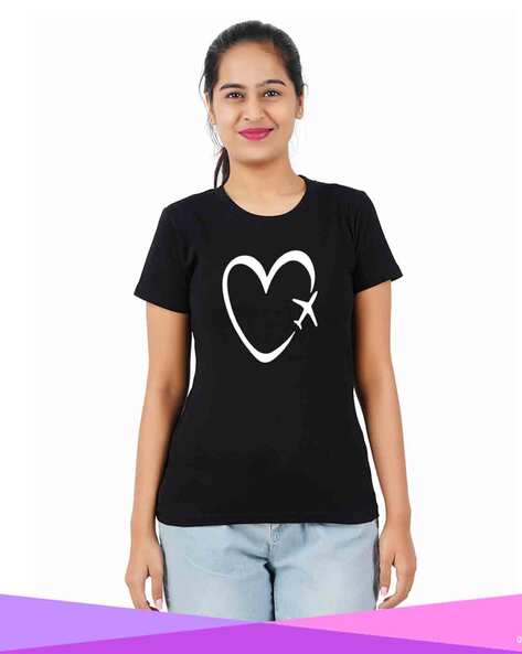 Women Round-Neck T-Shirt with Brand Print