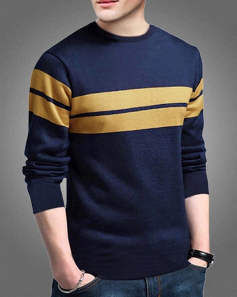 Men Regular Fit Pullover with Ribbed Hem