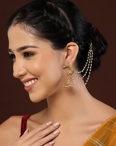 VAMA Traditional Mat Gold Plated Antique Peacock Mor Full Kan Ear Kaan Earring  Cuff Jhumka Jhumki Earrings For Women : Amazon.in: Fashion