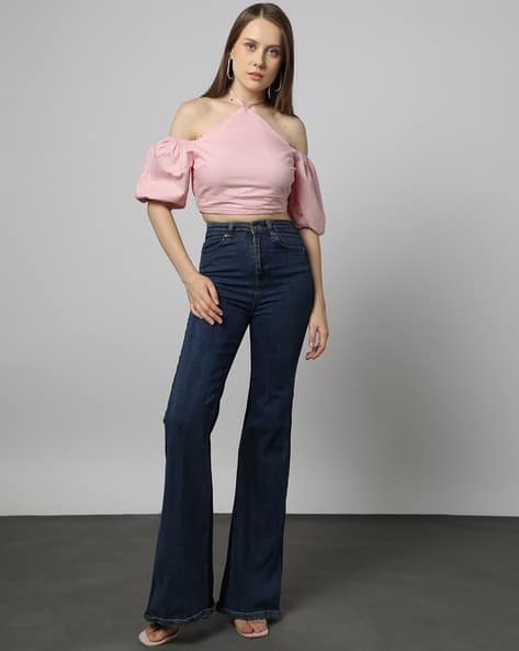 Buy Outryt by AZORTE Linen Halter-Neck Top Online | Ajio.com