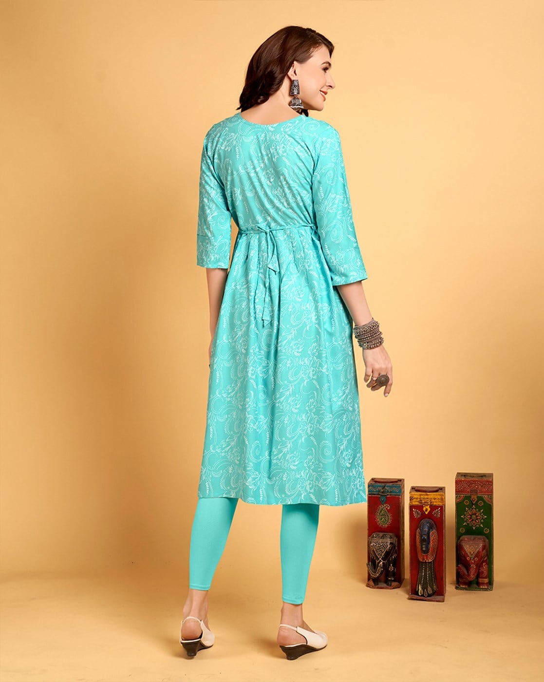 Buy Store Chikankari Women's Faux Georgette Buta Jaal Kurti with Inner (Turquoise  Blue, s) at Amazon.in