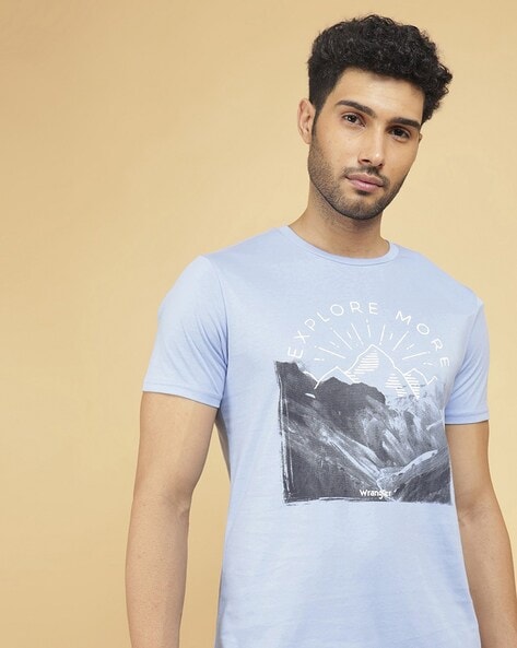 Wrangler Printed Men Round Neck Blue T-Shirt - Buy Wrangler Printed Men  Round Neck Blue T-Shirt Online at Best Prices in India