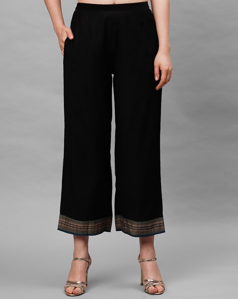 Women Straight Fit Palazzos with Semi-Elasticated Waist Price in India