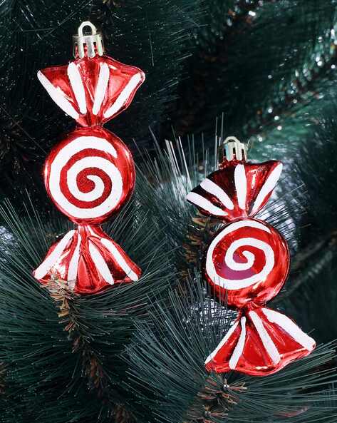 Red & White Glitter Candy Cane Swirl Spotty Sweet Christmas Tree  Decorations