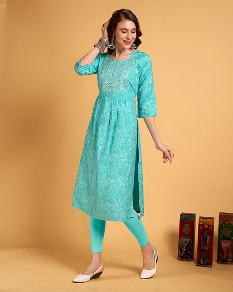 Turquoise color hot sale kurtis