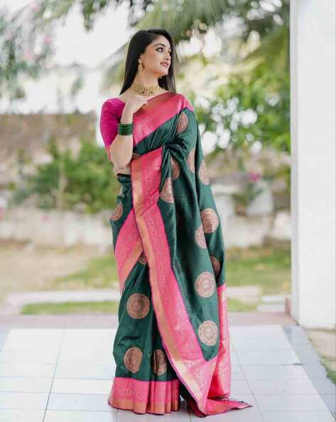 Buy Green Sarees for Women by ZIKARAA Online