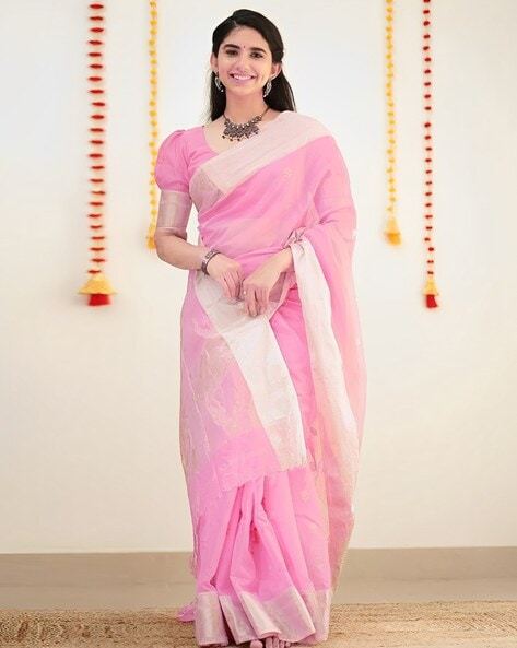 Buy Pink Sarees for Women by SATRANI Online