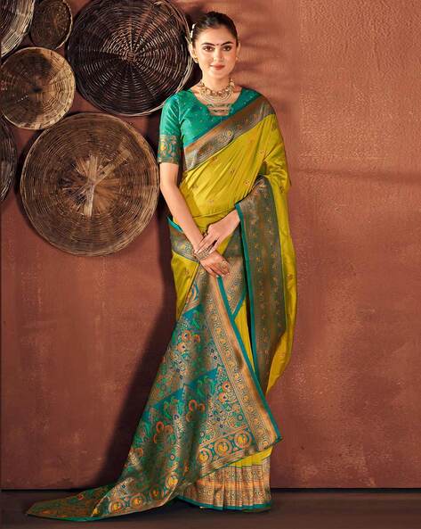 Woven Soft Patola Silk Saree in Teal Green - Ucchal Fashion