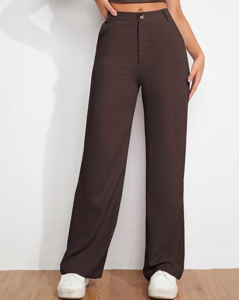 wybzd Women Casual Stretchy Pants Work Business Slacks Dress Pants Straight  Leg Trousers with Pockets Brown S - Walmart.com