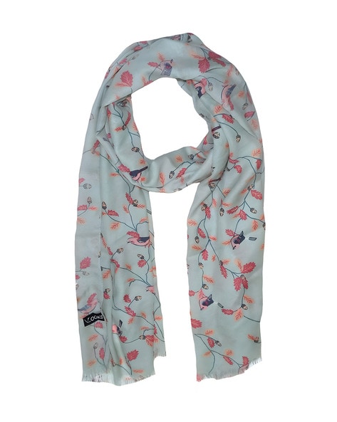 Women Leaf Print Stole with Frayed Hem Price in India