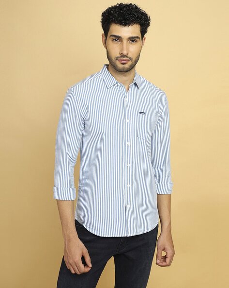 Striped Shirt with Cutaway Collar