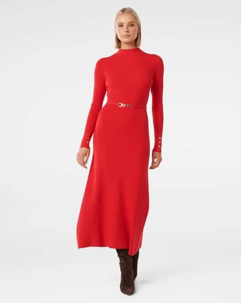 Buy Forever New High-Neck Bodycon Dress | Chilli Red Color Women | AJIO LUXE