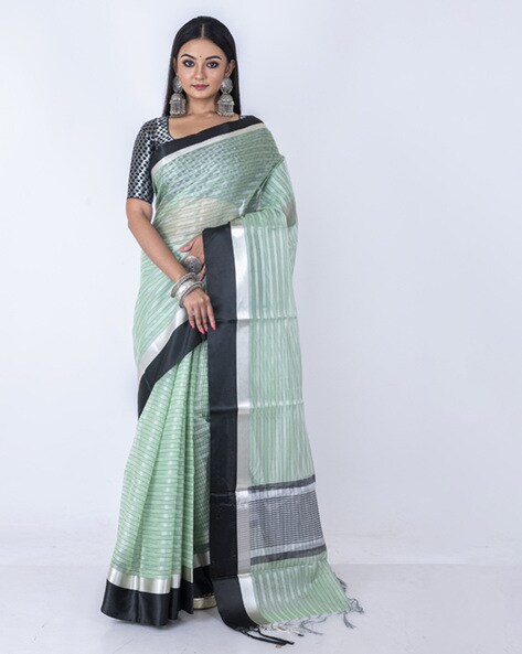 Handloom Pink Kanjivaram Silk Saree With Green And Black Border –  WeaverStory