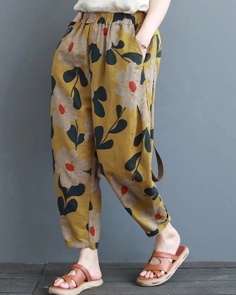 Buy Yellow & Blue Trousers & Pants for Women by WUXI Online
