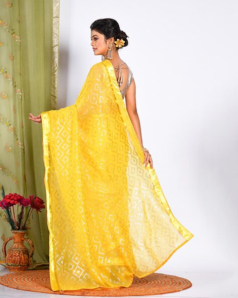 Buy Yellow Ombre Satin Saree With Heavy Swarovski Stone Work On The Border