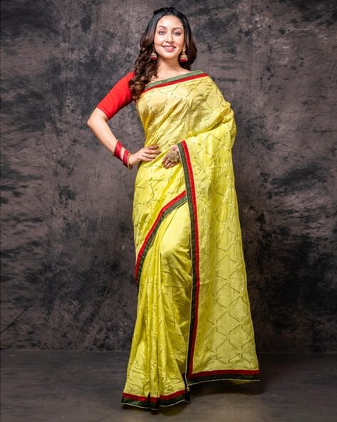 Mustard Yellow Color Fancy Embroidery Work Heavy Festive Wear Saree Wi –  fashionnaari