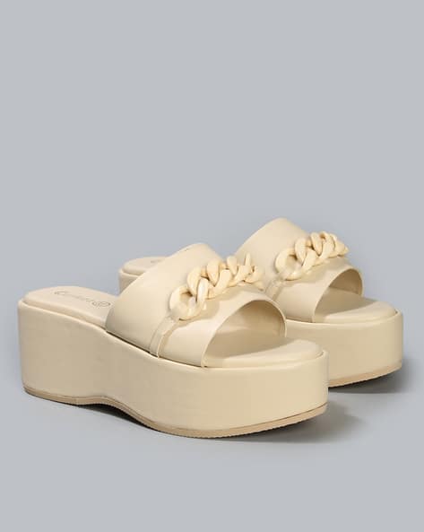 Buy Cream Heeled Sandals for Women by Curiozz Online