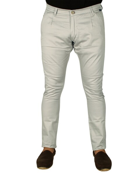 Regular Stretch Pleated Cotton Chinos - Steel Blue | Chinos | Politix