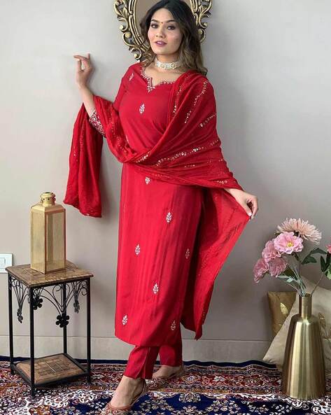 Lowest Price | $64 - $129 - Red Punjabi Salwar Kameez and Red Punjabi  Salwar Suit Online Shopping