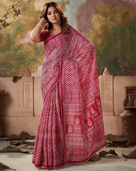 Leheriya Style Chanderi Cotton Saree With Blouse