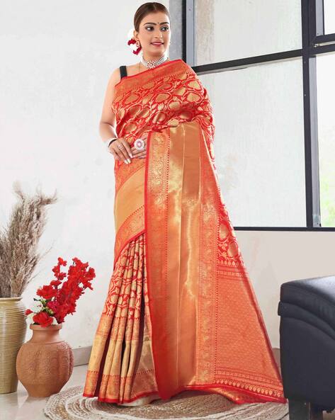 Russet Orange Woven Handloom Paithani Saree – Zari Banaras