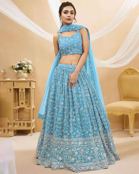 Festive Function Wear Sky Blue Color Lehenga Choli