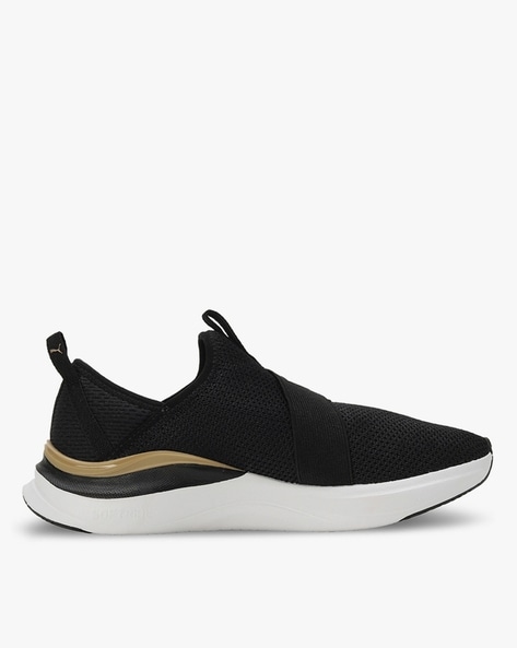 Black and gold store slip on sneakers