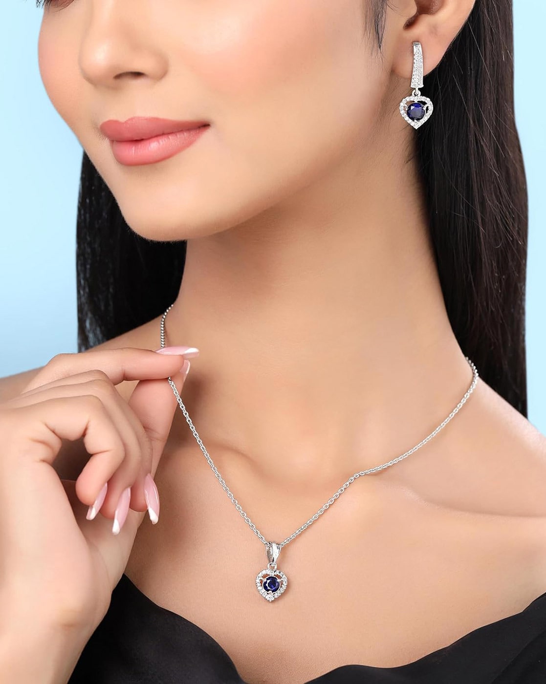 CLARA 925 Sterling Silver Blue Pendant Chain Necklace Gold Rhodium Pla